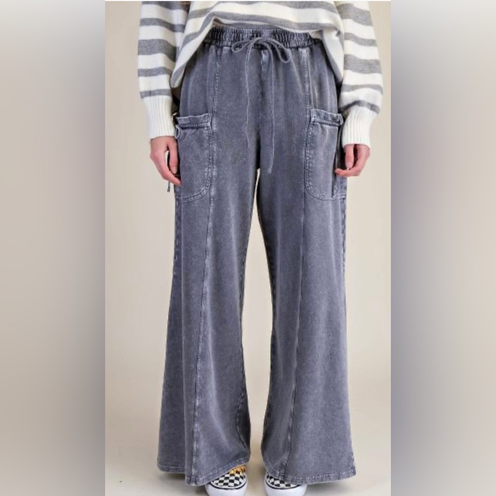 NWT Easel Mineral Wash French Terry Wide Leg Pants Small - Picture 2 of 11